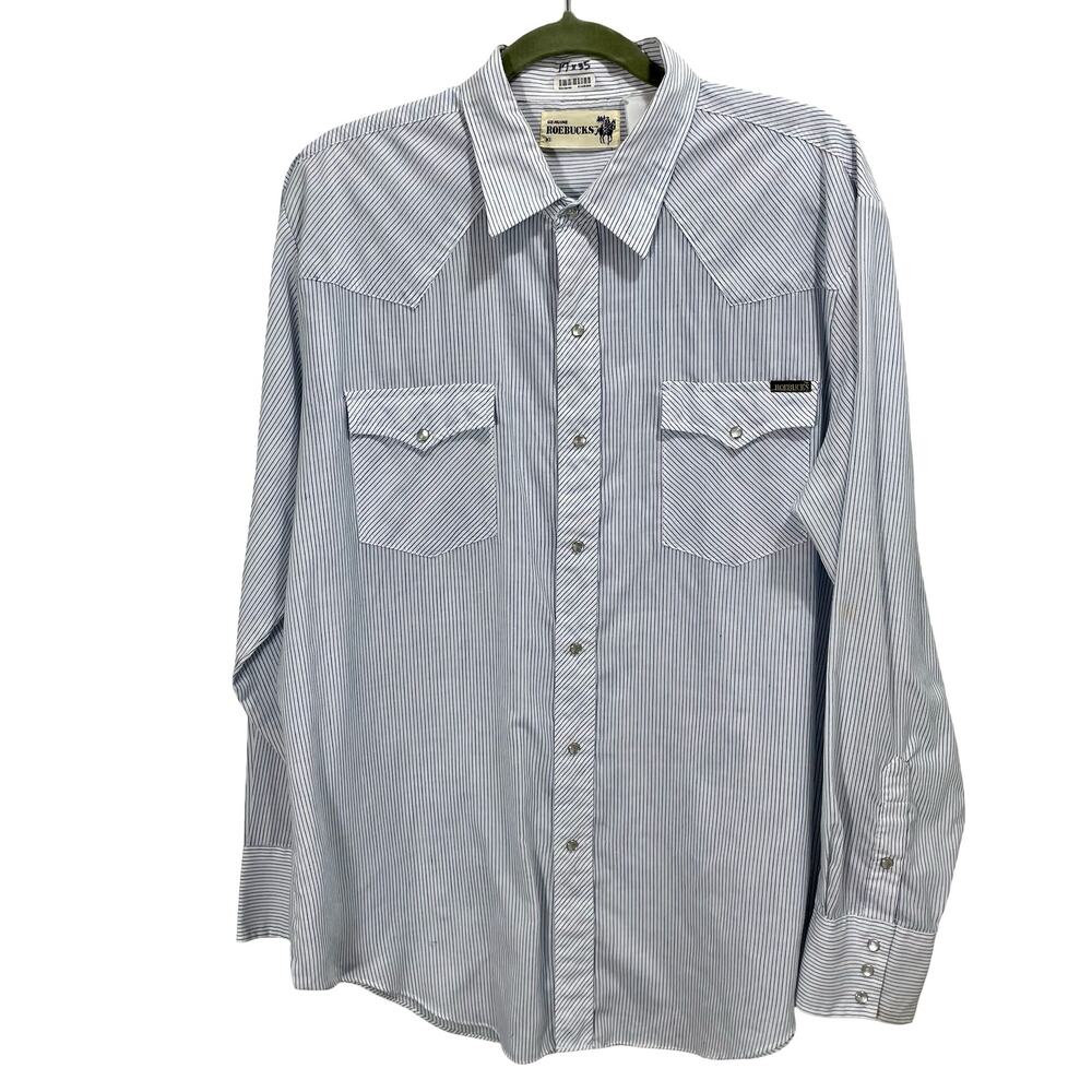 Vintage 70s Roebucks Western Striped Pearl-Snap Button Long Sleeve Shirt